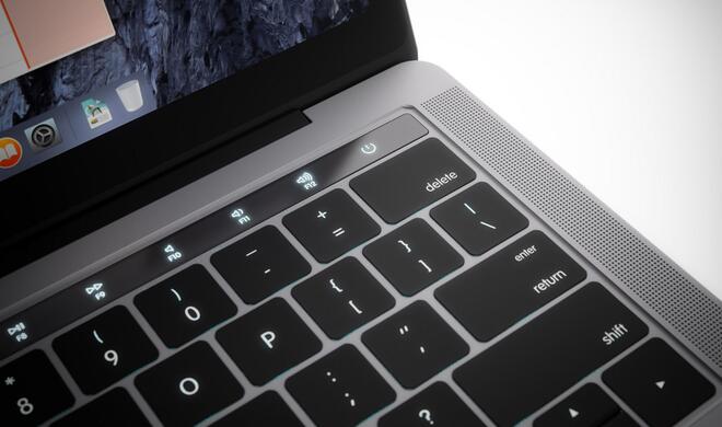 Funktionstasten auf OLED-Touchleiste am MacBook Pro.