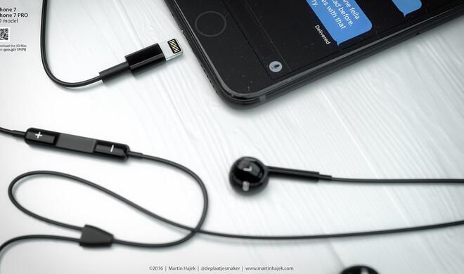 Schwarze Lightning EarPods Kopfhörer an neuem iPhone 7.