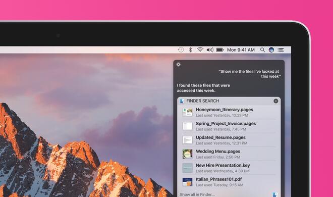 Siri auf einem MacBook mit macOS Sierra