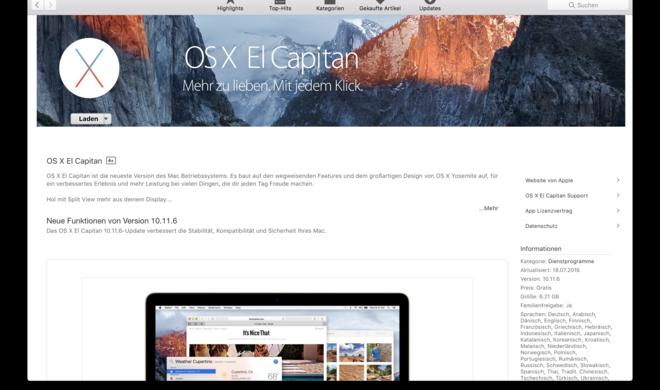 Leider steht momentan nur OS X El Capitan zur Verfügung, aber bald wird macOS Sierra erscheinen