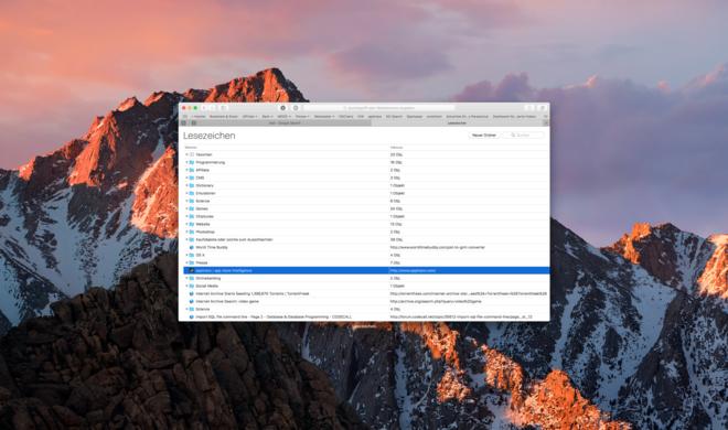 Lesezeichen-Manager in Safari 10