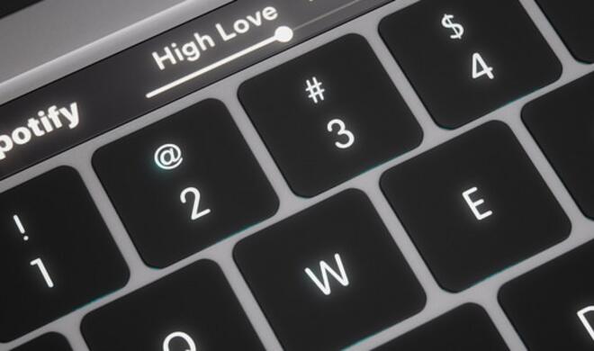 Rendergrafik von MacBook Pro mit OLED-Touchleiste