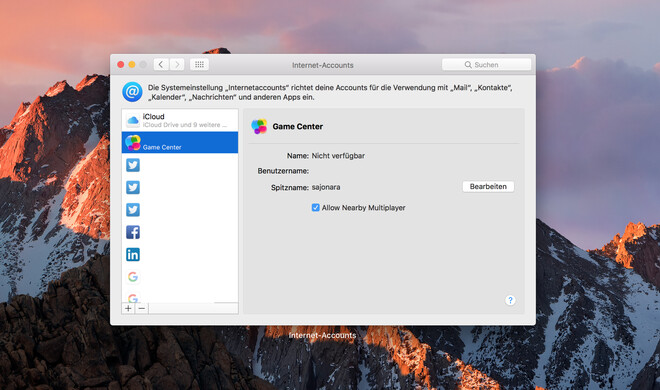 Internet-Accounts in macOS Sierra