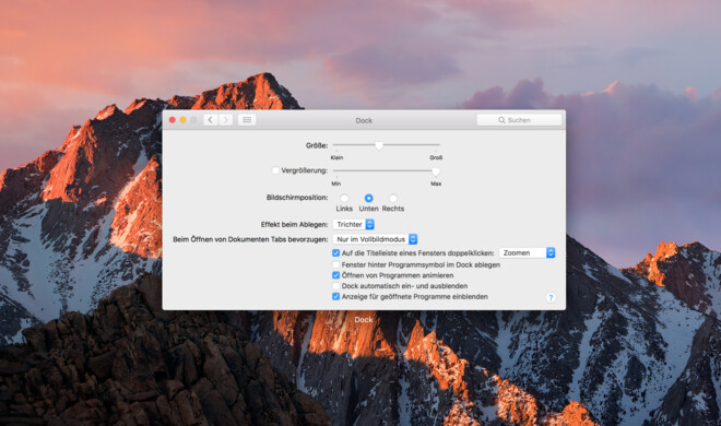 Einstellungen-Dialog in macOS Sierra
