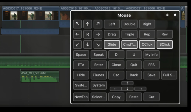 Final Cut Pro X wird mit der Bedienungshilfe „Schaltersteuerung” verwendet