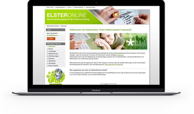 Elster Online Webseite auf dem MacBook