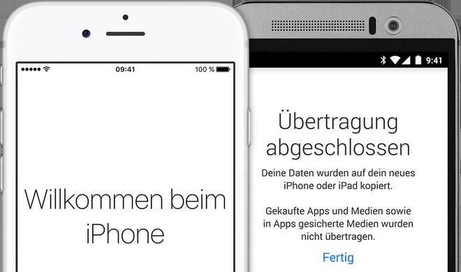 Move to iOS finden Sie im Google Play Store zum kostenfreien Download.