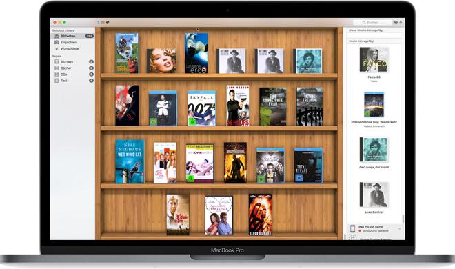 Links Delicious Library stellt die Medien in einem Regal aus, bietet dafür aber keine brauchbaren Sortiermöglichkeiten.
Unten DiskCatalog Maker katalogisiert die Struktur einer CD oder DVD, bietet aber ansonsten keinen weiteren Mehrwert.