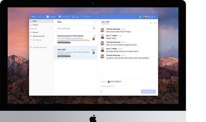 Twist verwaltet seine Kommunikation in Themenblöcken, also sogenannten Threads.