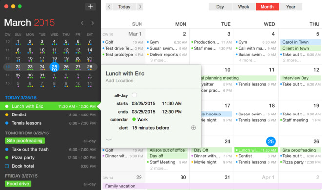 Die Monatsübersicht von Fantastical 2. 