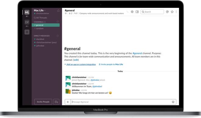 Slack setzt komplett auf Chaträume und Direktnachrichten für die Team-Kommunikation.