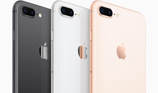Das iPhone 8 Plus in den Farben Space Grau, Silber und Gold