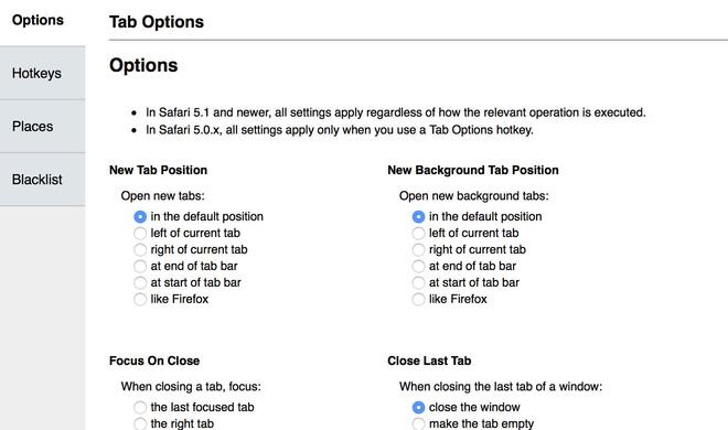 Tab Options