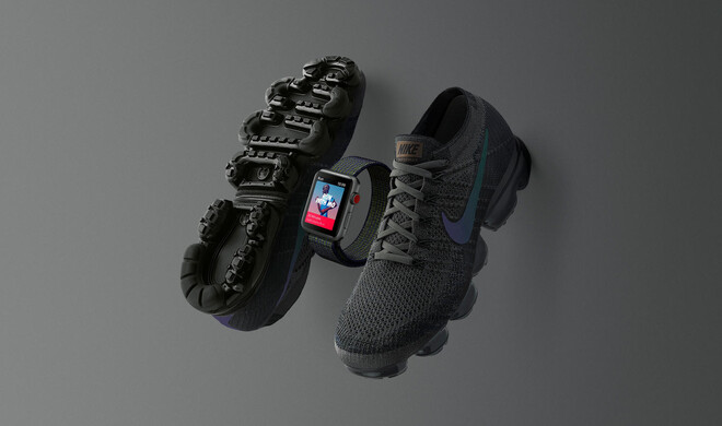 Apple Watch Series 3 Cellular + GPS und Nike Air VaporMax Turnschuhe in der Midnight Fog Edition