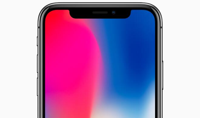 iPhone X mit TrueDepth-Frontkamera, die sich hinter einer Kerbe im Display versteckt