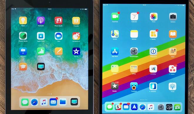 Das neue iPad (links) und das iPad Pro 10,5&quot; (rechts) Seite an Seite.