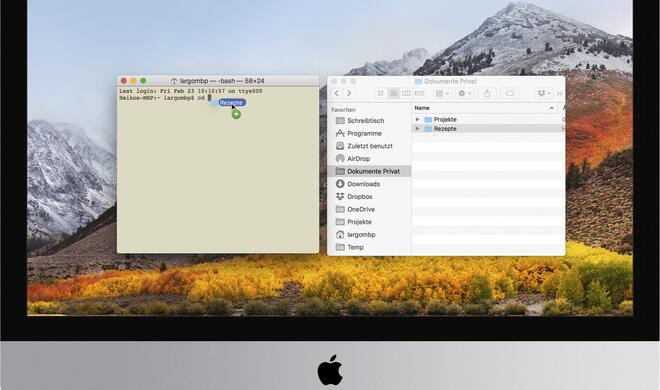 Pfade aus Finder in Terminal in macOS verschieben