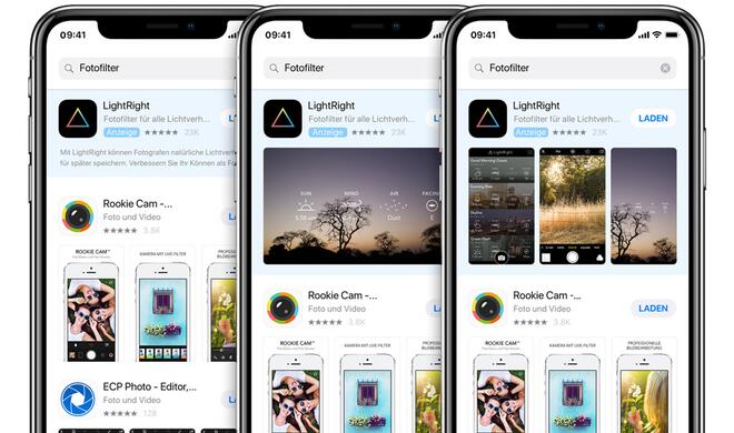 So sehen App-Store-Search-Ads aus. Jeweils eine Anzeige steht bei den Suchergebnissen an erste Stelle.