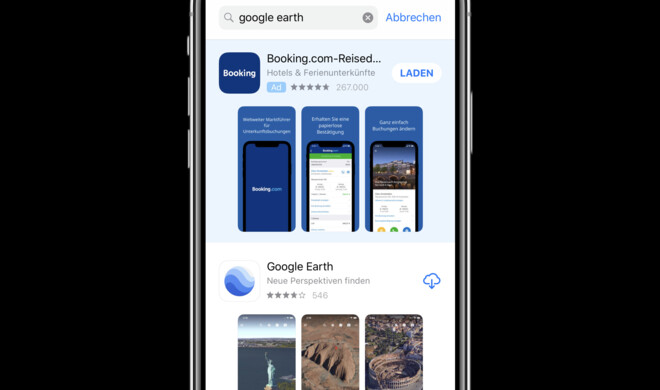 Oben die Suchanzeige, unten das normale Suchergebnis