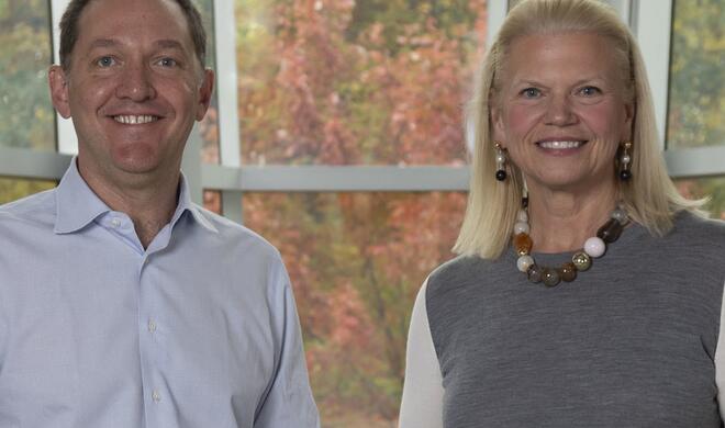 Ginni Rometty, IBM-Chefin (rechts) und Red-Hat-Chef James M. Whitehurst .