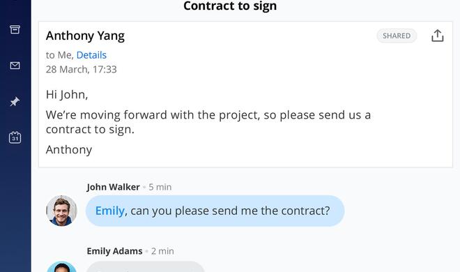 Spark ermöglicht das Kommentieren von E-Mails im Team.