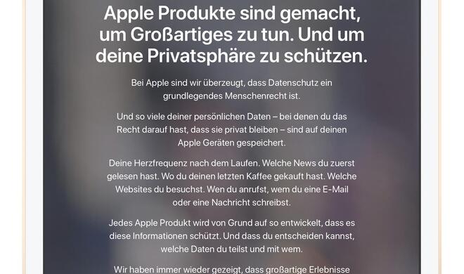 Apples Datenschutz-Webseite ist übersichtlich aufgebaut und vor allem auch lokalisiert.