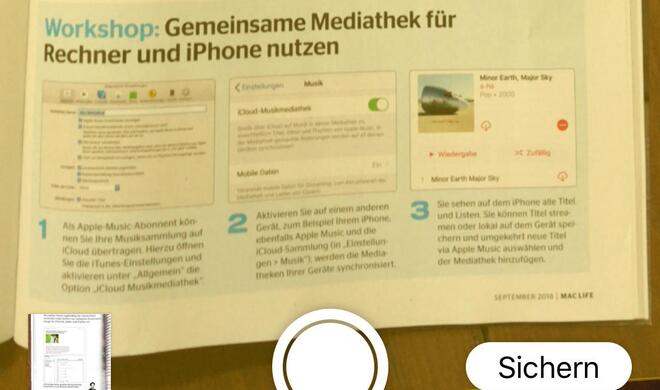 Das Notizen-Programm profitiert vielleicht mehr als andere von der Möglichkeit, die iPhone-Kamera zu borgen und Bilder oder Dokumente direkt einzufügen.