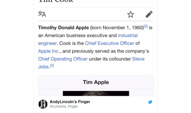 Sogar auf Wikipedia wurde kurzzeitig Tim Cooks Eintrag geändert