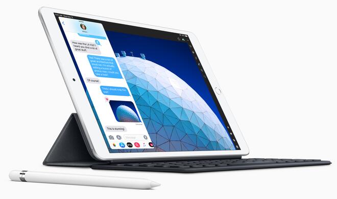 iPad Air 3 mit Pencil-Support und Smart Connector, über den sich Tastaturzubehör anschließen lässt.