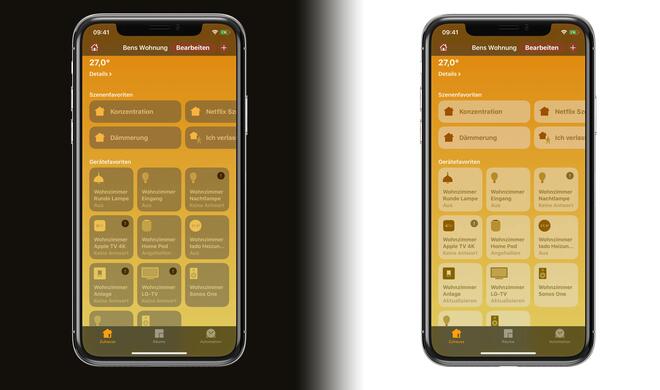 In Home ist der Dark Mode kaum sichtbar