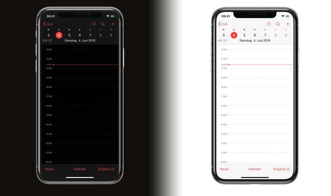 Im Kalender wirkt der Dark Mode besonders kräftig