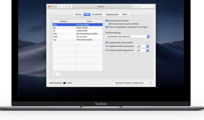 Falls noch nicht geschehen, aktivieren Sie in den Systemeinstellungen Autokorrektur und Co.