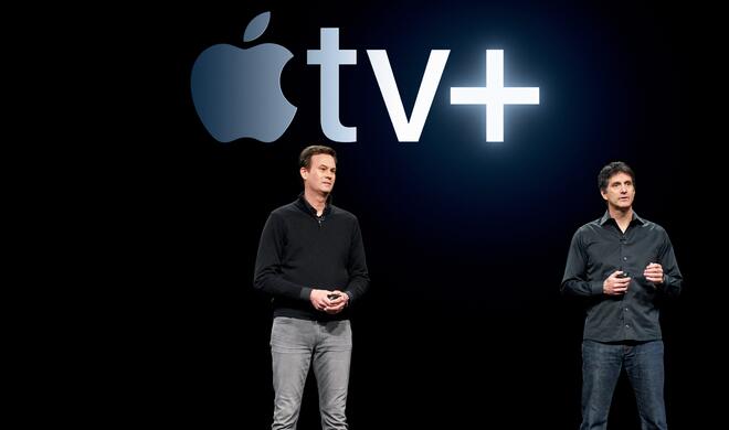 Rückblende: Zack Van Amburg und Jamie Erlicht kündigen im März 2019 den On-Demand-Videostreaming-Abonnement-Service Apple TV+ an