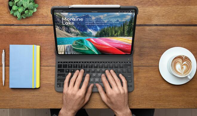 Egal ob Referat, geschäftliche Korrespondenz, Tabellenkalkulation oder der eigene Roman: Eine Tastaturhülle gestaltet solche Arbeiten am iPad Pro deutlich angenehmer – und ist im Idealfall schnell wieder entfernt.