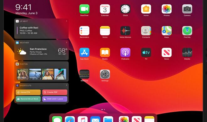 Der Homescreen ändert sich durch iPadOS deutlich. Er stellt mehr Apps dar und bietet eine neue Widgets-Anzeige.