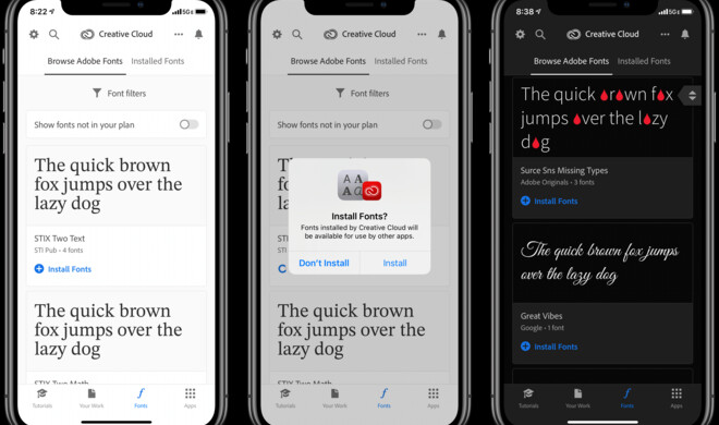 Font-Verwaltung in der Adobe App zur Creative Cloud