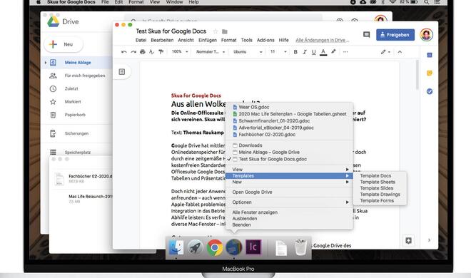 Skua (übrigens eine Raubmöwenart) leitet die Fenster der Online-Officesuite Google Docs in vom Webbrowser unabhängige Mac-Fenster um.