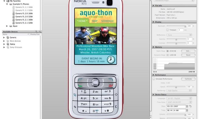 Photoshop CS5 (2007) simuliert Inhalte auf Mobiltelefonen mit dem Tool Device Central von Adobe.