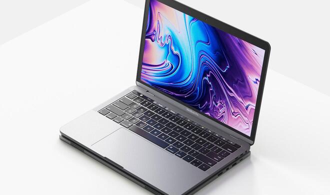 Zweimal hinschauen: Das 0,9 Zentimeter „hohe“ Linedock verschwindet fast unsichtbar unter dem MacBook Pro respektive MacBook Air.