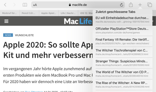 Safari Auf Dem Ipad Geschlossene Fenster Erneut Offnen Und Zusammenfuhren Mac Life