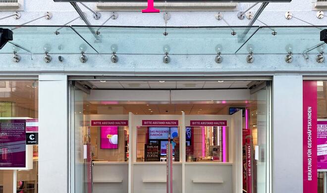 So sieht ein Telekom-Shop in Zeiten von Corona aus.