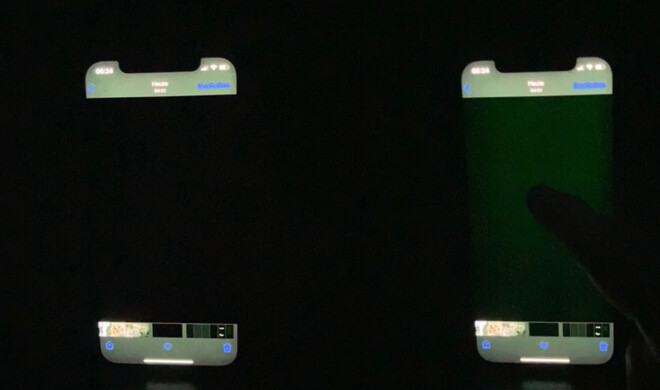 Rechts der grüne Leuchteffekt