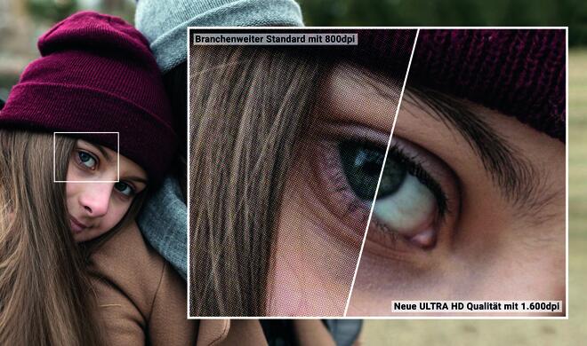 Extrem hohe Auflösung: Qualität, die sich auszahlt – ohne Aufpreis! Wer bei fotobuch.de bestellt, darf sich auf eine extrem detailgetreue Abbildung seiner Fotos freuen. Grund dafür ist der ULTRA HD-Druck, der alle Bücher und Kalender...