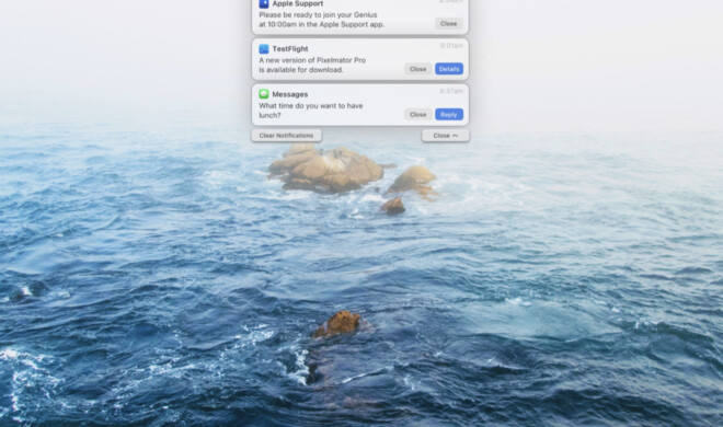 Ein Tipp auf den Pfeil und schon erscheinen die Benachrichtigungen