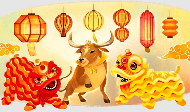 Das Google-Doodle zeigt einen lebhaften Löwentanz.