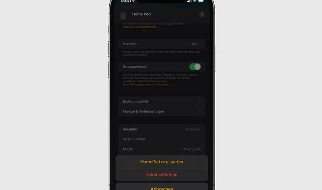HomePod neu starten oder zurücksetzen