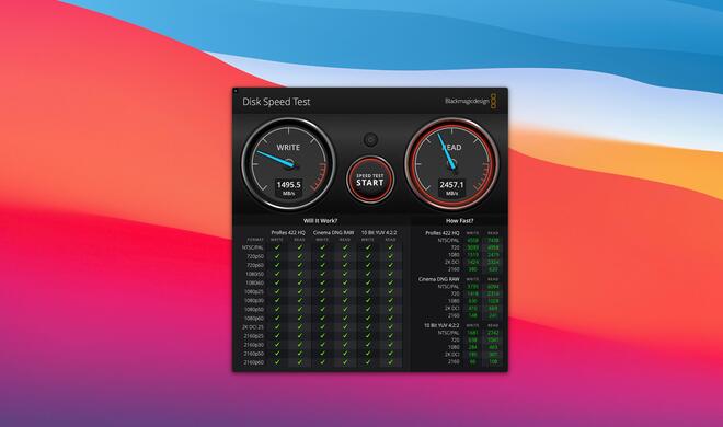 Disk Speed test sagt dir, wie schnell deine SSD ist.