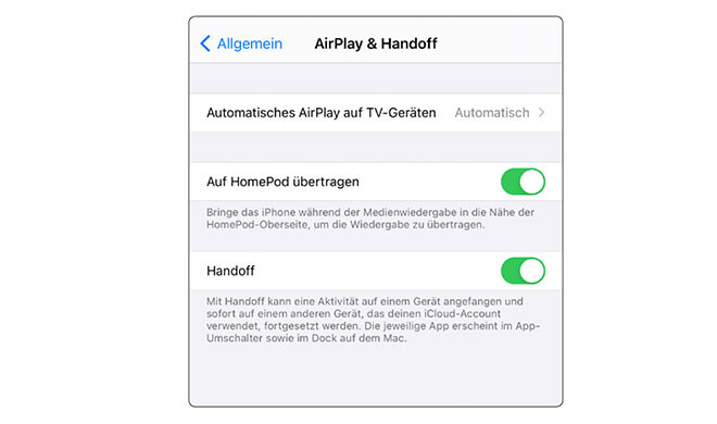 AirPlay und Handoff 