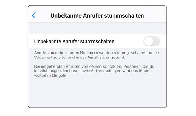 Unbekannte Anrufer stummschalten