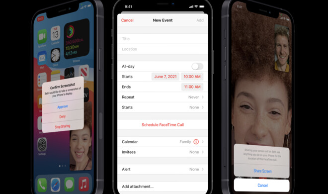 Neben Terminen für FaceTime-Anrufe sieht das Konzept vor, dass du deinen iPhone-Bildschirm teilen kannst.